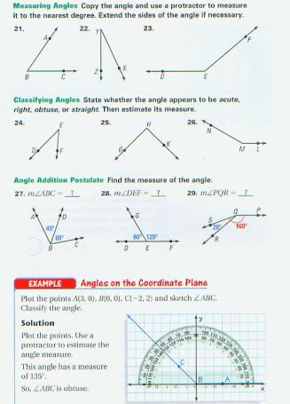 Measuring angles postulat angles coordinate